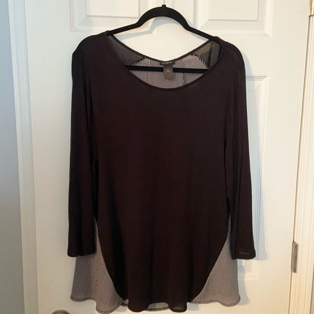 Ann Taylor Black Striped 3/4 Sleeve Shirt